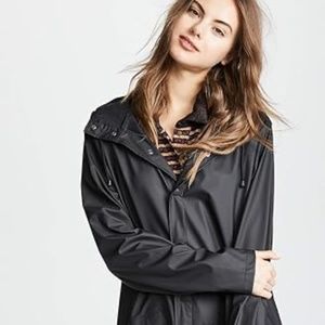RAINS Jacket Waterproof Black Long Rain Coat Sz M/L